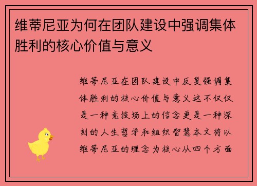 维蒂尼亚为何在团队建设中强调集体胜利的核心价值与意义