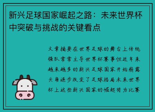 新兴足球国家崛起之路：未来世界杯中突破与挑战的关键看点